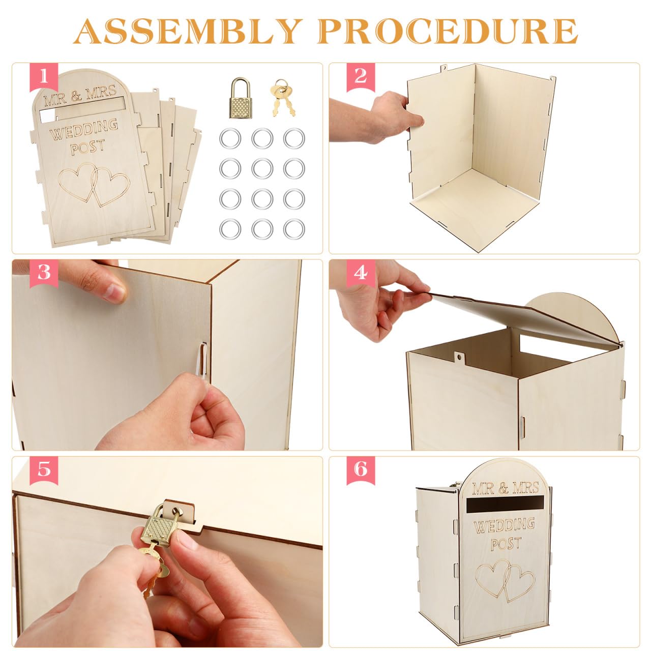 Wooden Wedding Card Box Detachable Money Box with Key