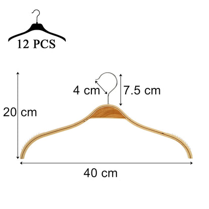 Tebery Pack of 12 wooden coat hangers, non-slip, space-saving wardrobe hangers for trousers, skirts, shirts, suits, 360°