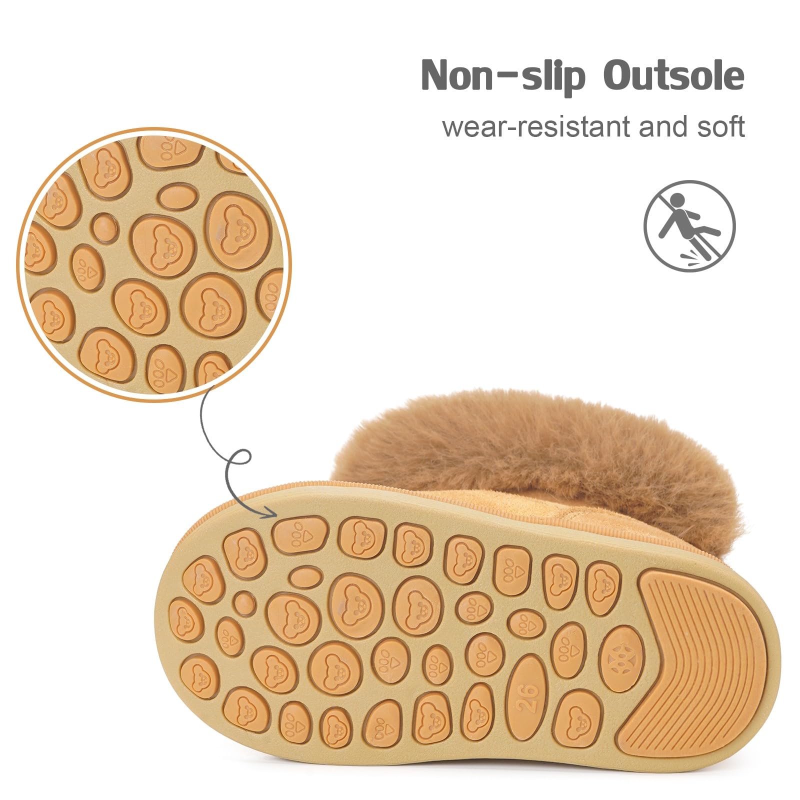 Children’s Winter Ankle Boots Plush Lined Non-Slip Slip-On – Brown EU21