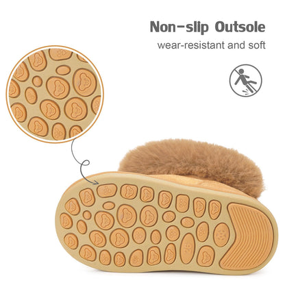 Children’s Winter Ankle Boots Plush Lined Non-Slip Slip-On – Brown EU21