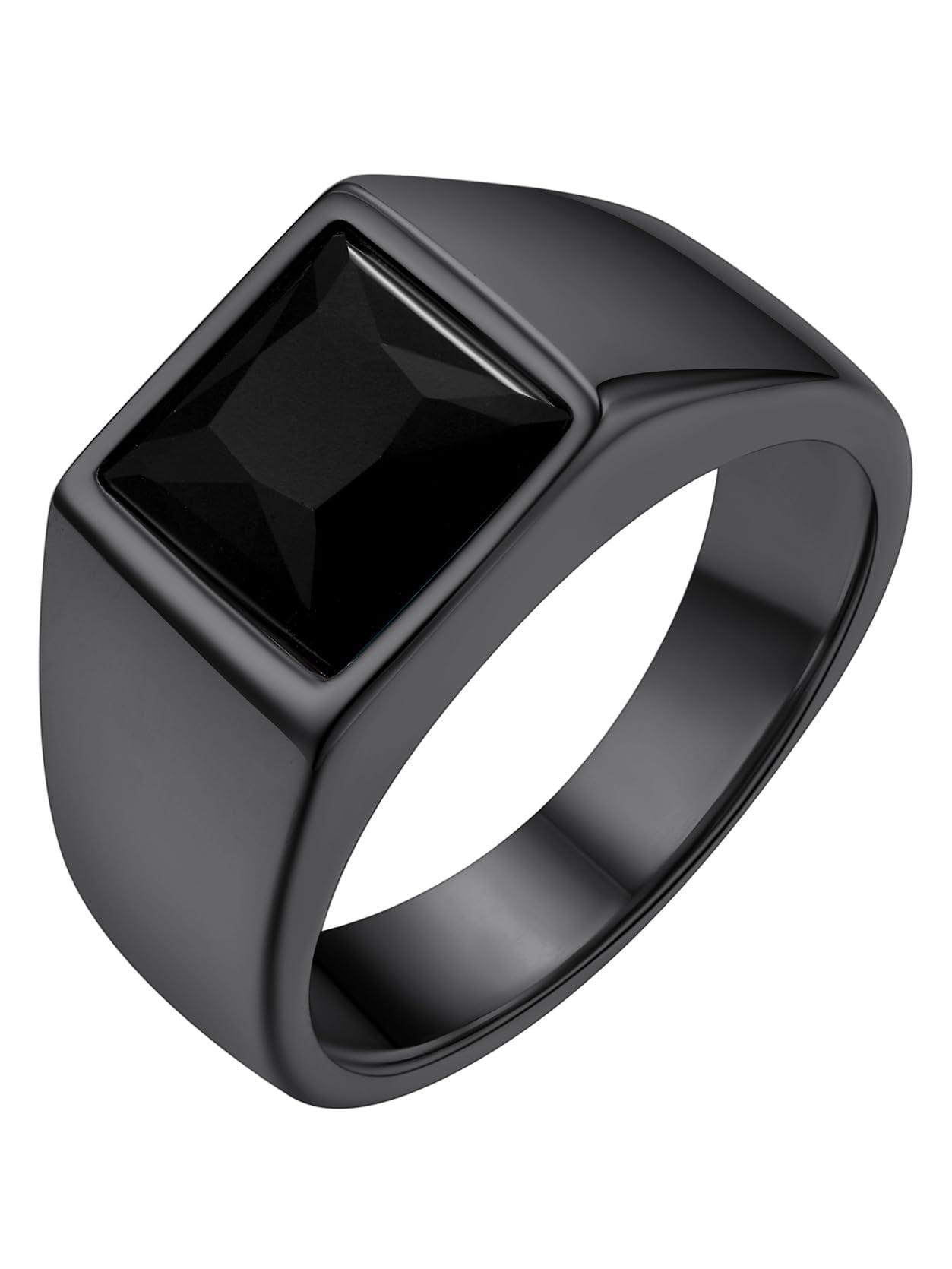 Signet Ring Stainless Steel Stone 8mm Wide Band – Black 72mm