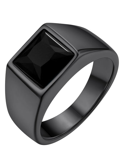 Signet Ring Stainless Steel Stone 8mm Wide Band – Black 72mm