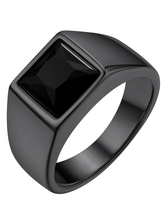 Signet Ring Stainless Steel Stone 8mm Wide Band – Black 72mm