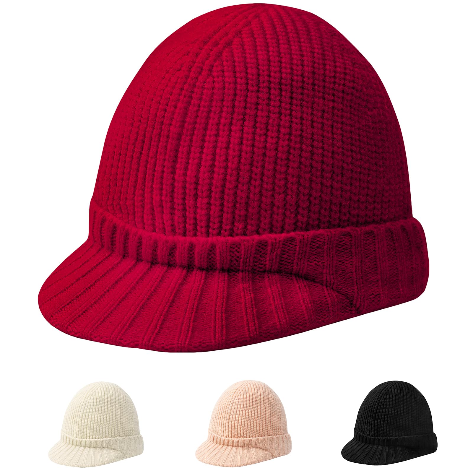 Winter Knit Beanie with Visor Loose Warm Snow Ski Hat – One Size