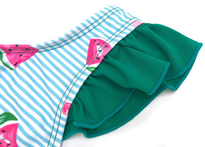 Girls' One-Piece Swimsuit Ruffle Print with Headband – Watermelon 3-4 yrs