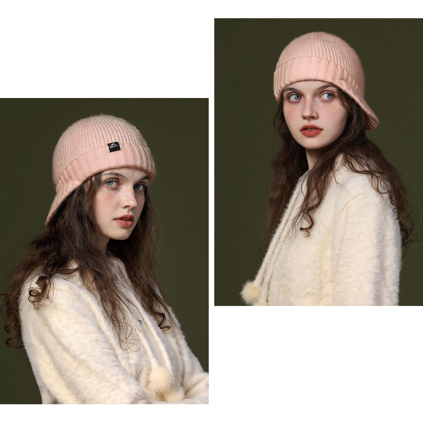 Winter Knit Beanie with Visor Loose Warm Snow Ski Hat – One Size