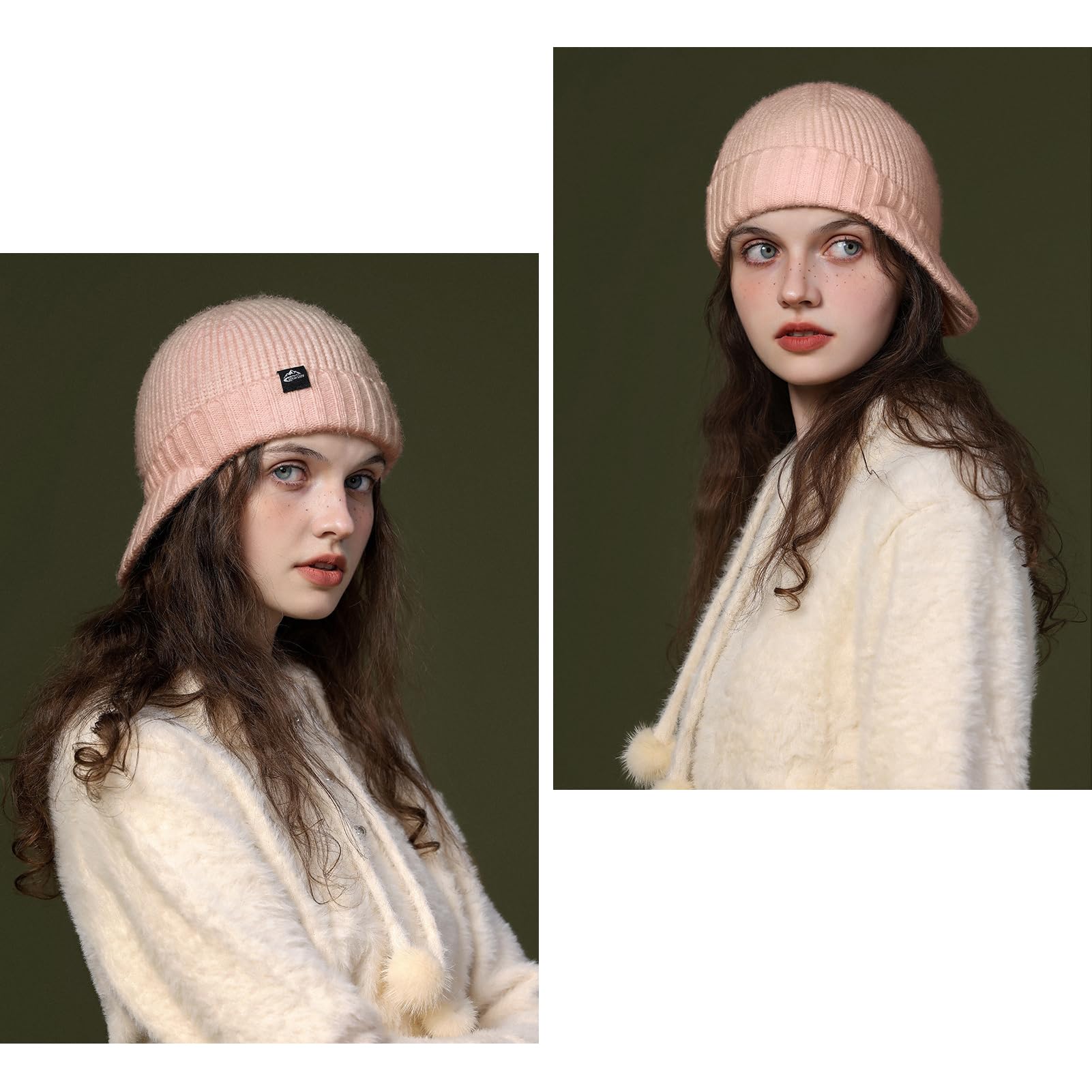 Winter Knit Beanie with Visor Loose Warm Snow Ski Hat – One Size