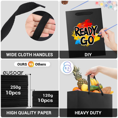 EUSOAR Gift Bags Black - 20 Pieces 250GSM Thickened Kraft Paper Gift Bag - M 20x10x28cm Paper Bags with Handle - Carrying Bag