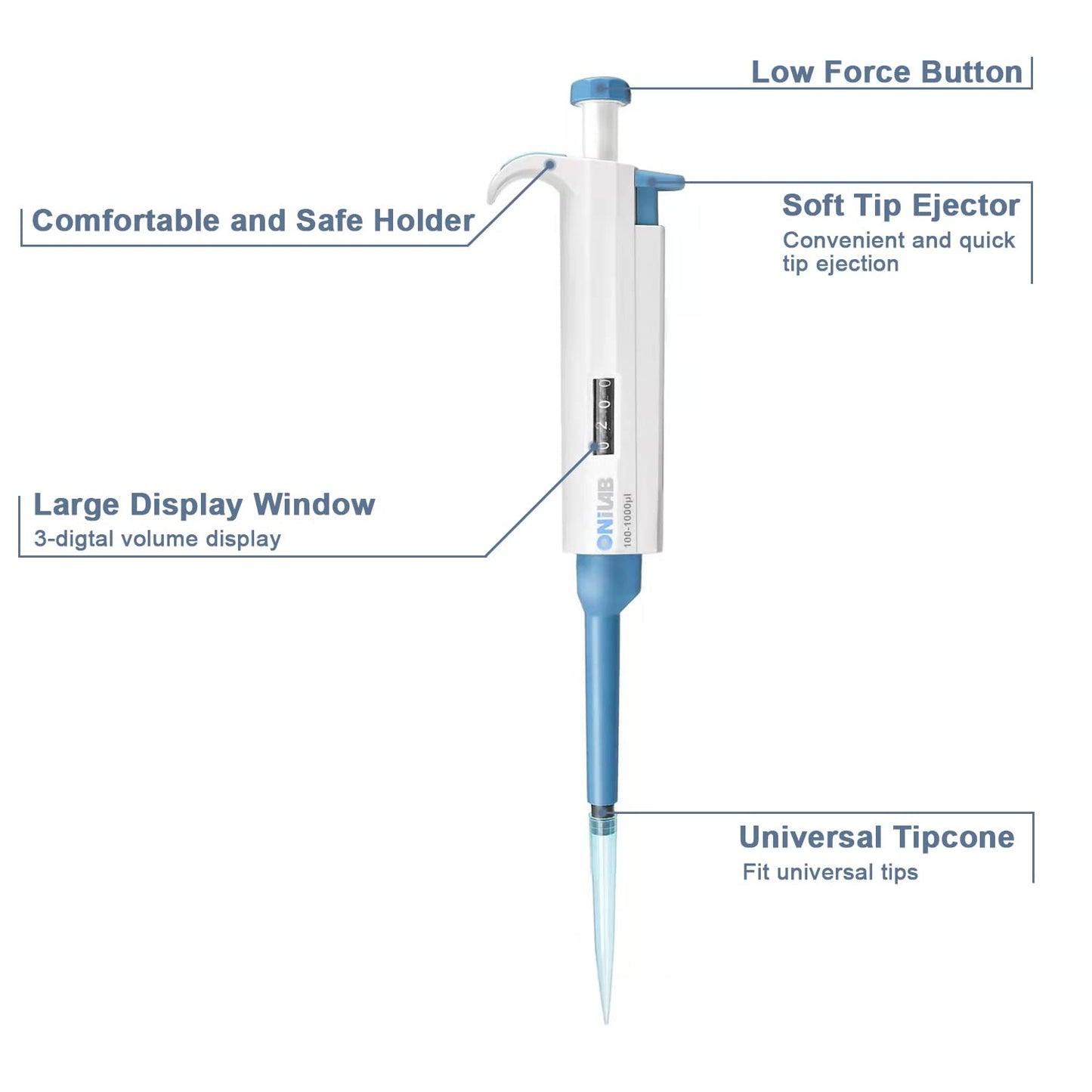 ONiLAB 1000-5000μl Laboratory Single Channel Pipette Scientific Laboratory Micropipette Manual Adjustable Volume, High