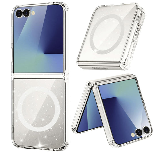 Samsung Galaxy Z Flip7 Glitter Shockproof Case Compatible with MagSafe Non-Yellowing – Clear