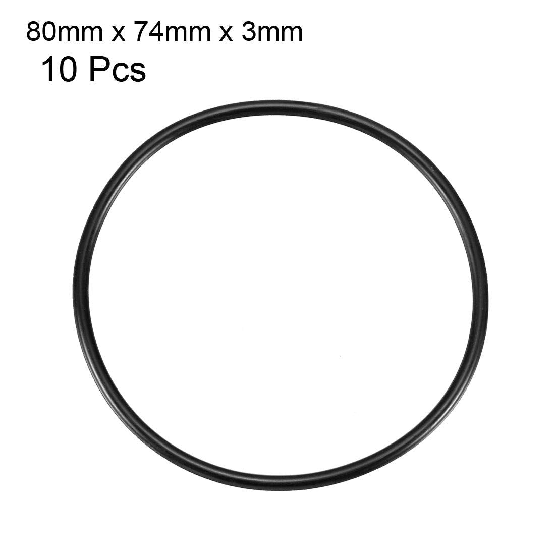NBR O-rings 80x74x3mm Pack of 10 Rubber Sealing Gaskets – Black