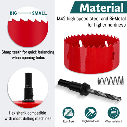 HSS Bi-Metal Hole Saw 130mm with Hex Shank and Drill Bit Set – Red