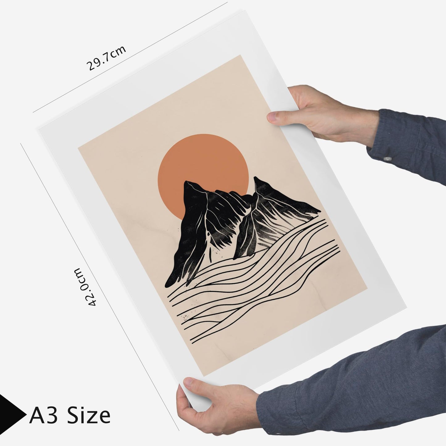 Set of 6 Geometric Mountain Posters A3 & A4 Frameless – Vintage Earth Tones