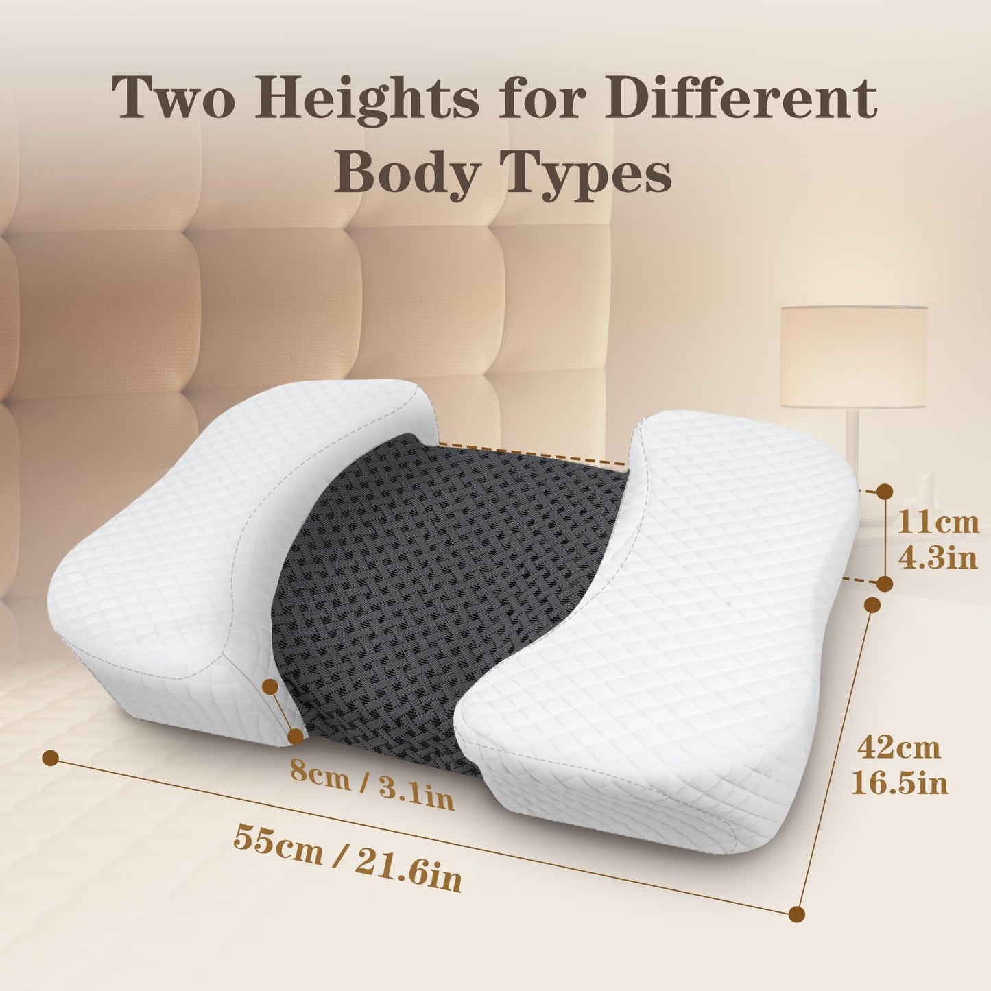 Memory Foam Pillow for Back Sleepers Anti-Aging Anti-Wrinkle Neck Support Removable Cover – Black