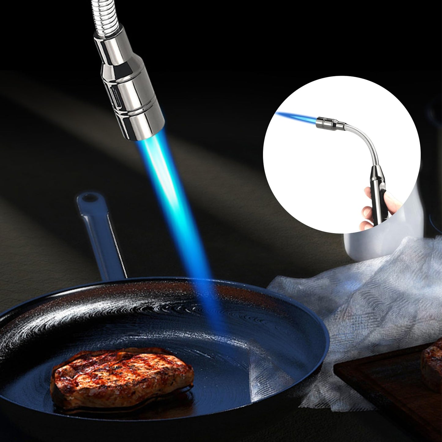 Refillable Flexible Neck Butane Lighter 360° Windproof Jet Flame - No Gas