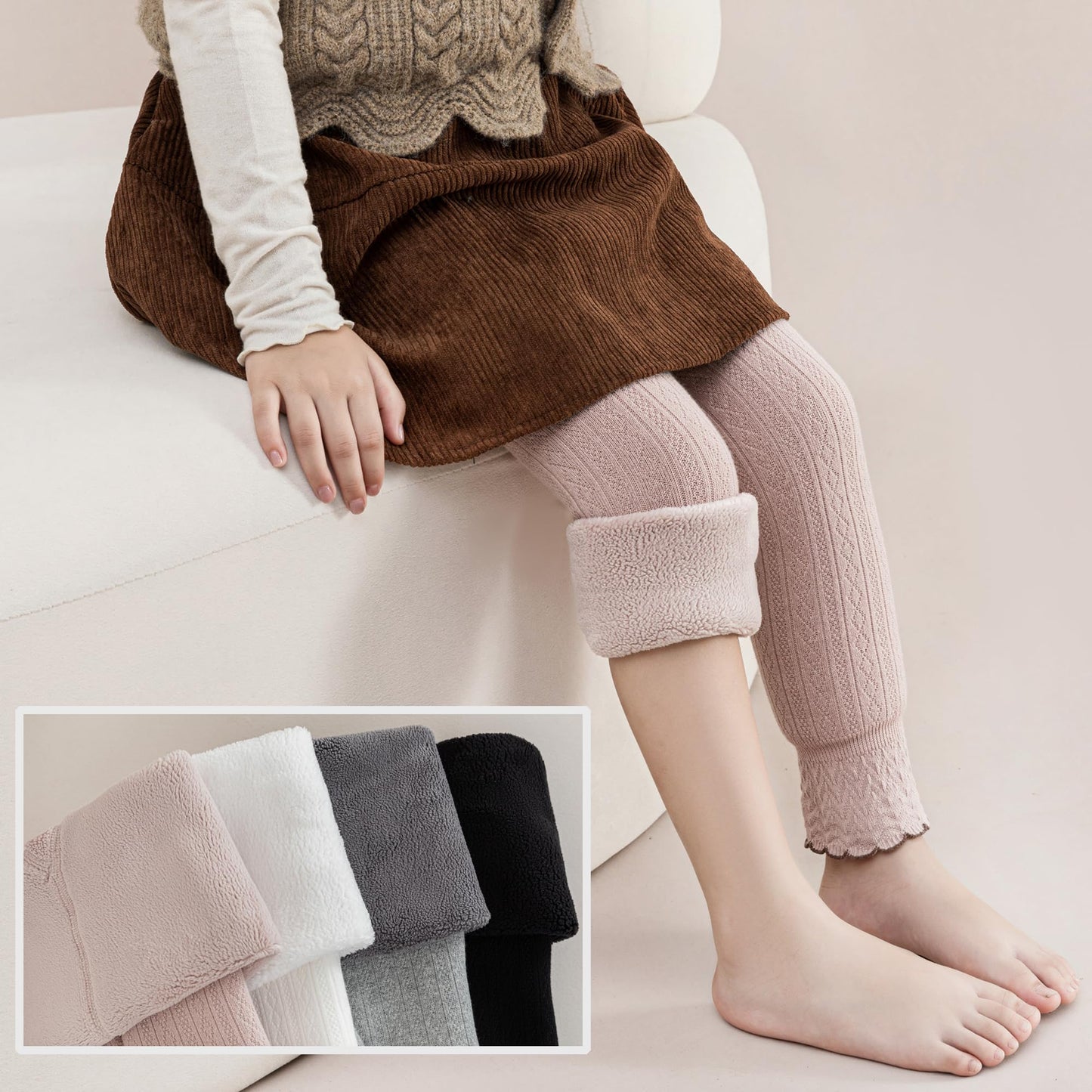 Thermal Tights Cotton-Lined Knitted Warm Leggings for Girls