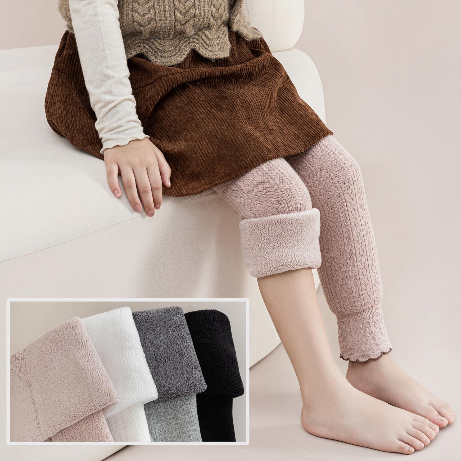 Thermal Tights Cotton-Lined Knitted Warm Leggings for Girls