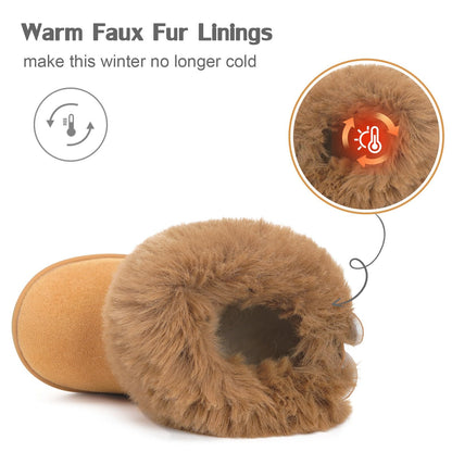 Children’s Winter Ankle Boots Plush Lined Non-Slip Slip-On – Brown EU21
