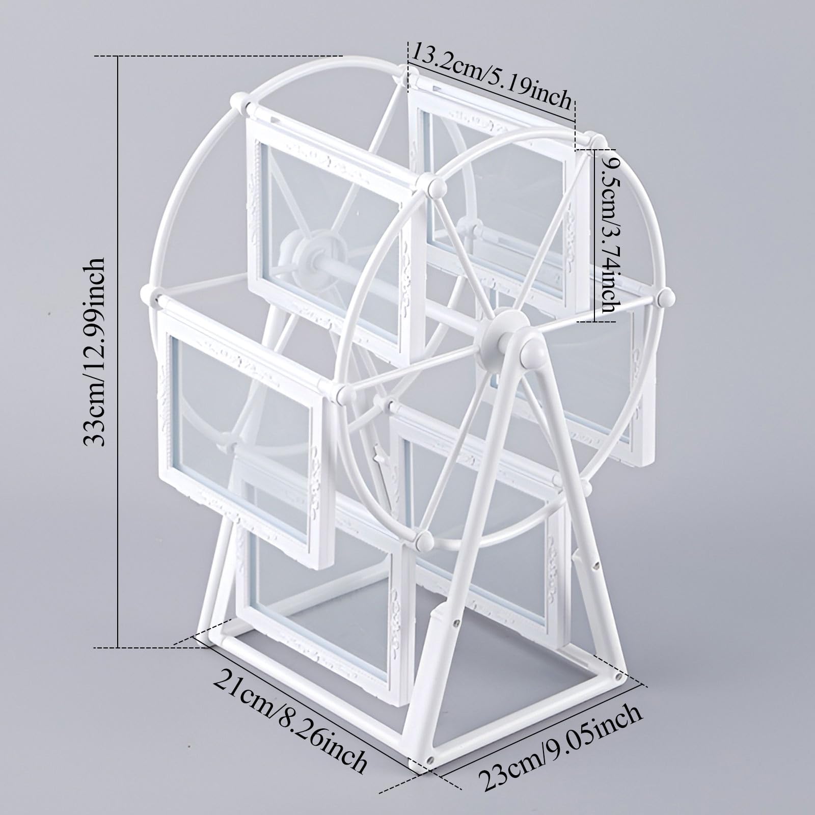 Rotating Photo Frame Ferris-Wheel 6-Frame Holds 12 Photos Self-Assembly – White