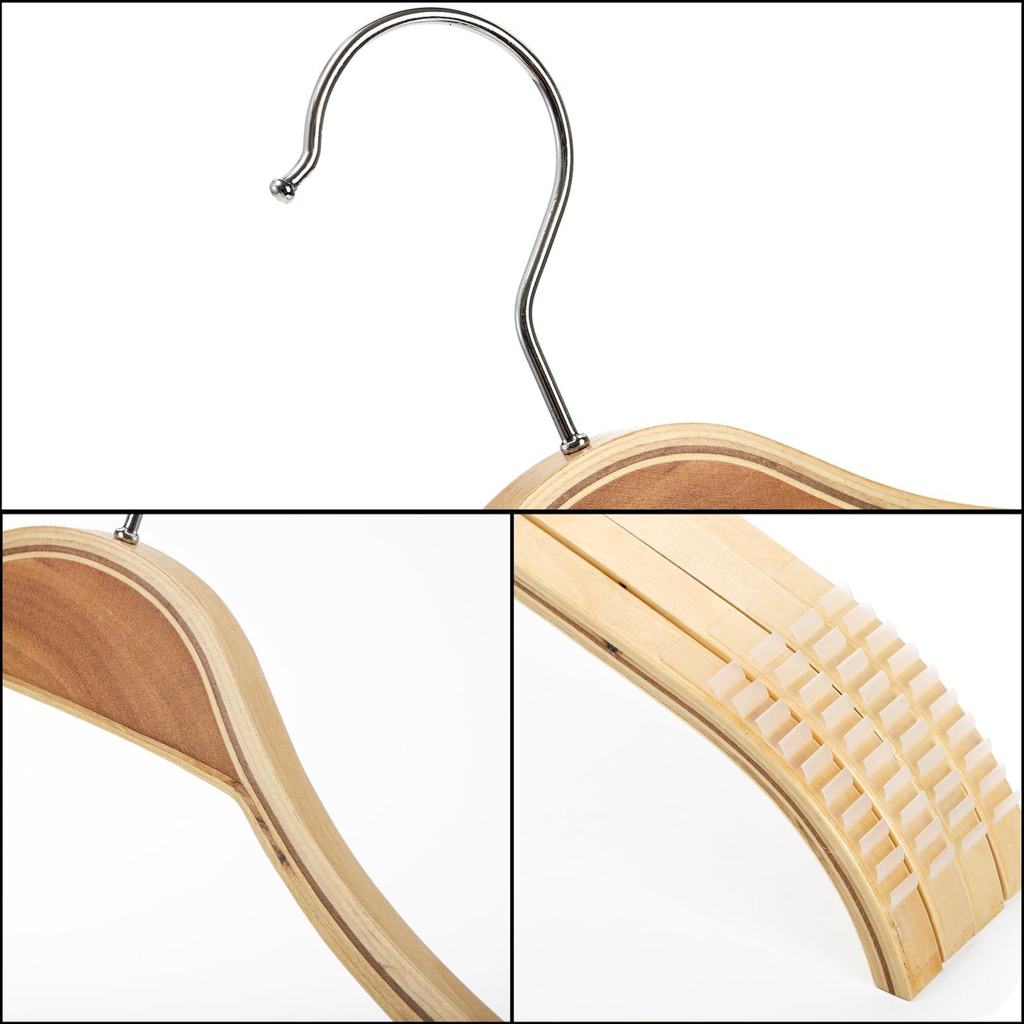 Tebery Pack of 12 wooden coat hangers, non-slip, space-saving wardrobe hangers for trousers, skirts, shirts, suits, 360°