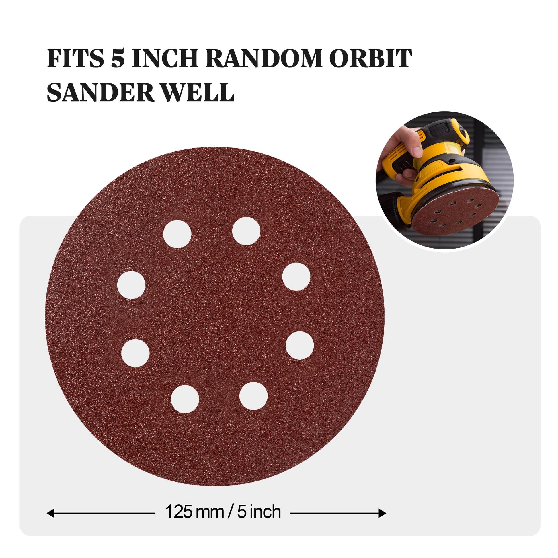 Selead 110-Piece 125mm Hook and Loop Sanding Discs P80 Grit – Round