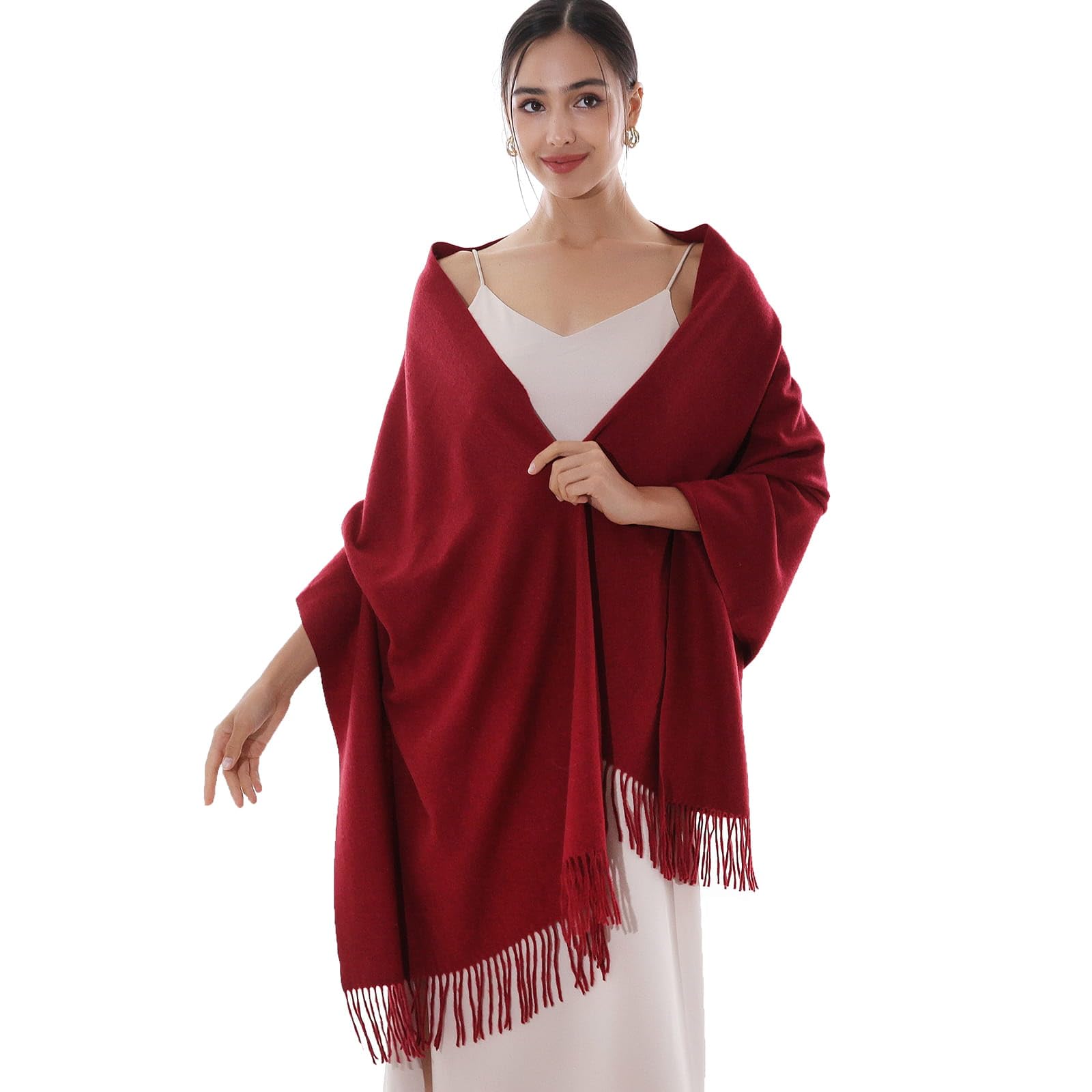 Women's Pashmina Scarf Burgundy Shawl Warm Festive Evening Wrap – Burgundy