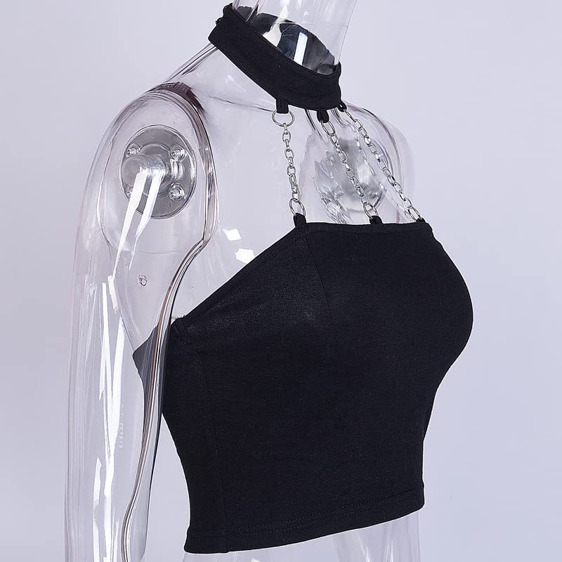 Punk Chain Cropped Halter Tank Top Choker Buckle Gothic Clubwear