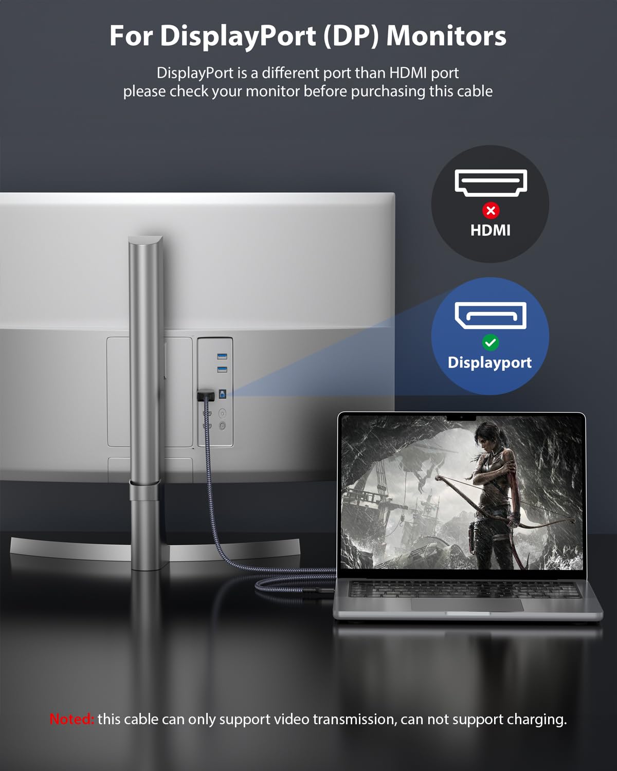 Maxonar USB C DisplayPort Cable 1.4 8K@60Hz 4K@60Hz/144Hz/120Hz 5K@60Hz 2K@240Hz Thunderbolt 3/4 to DisplayPort HBR3 Type C