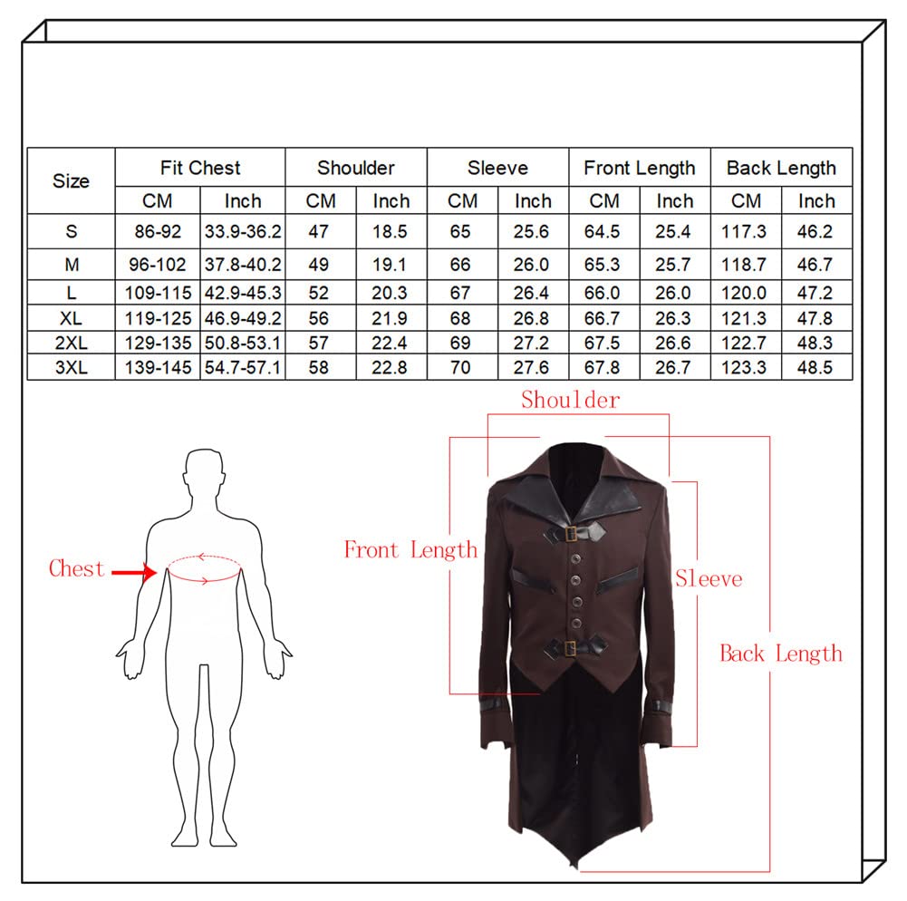 Steampunk Victorian Gothic Tailcoat Jacket Men's Halloween Costume – XL