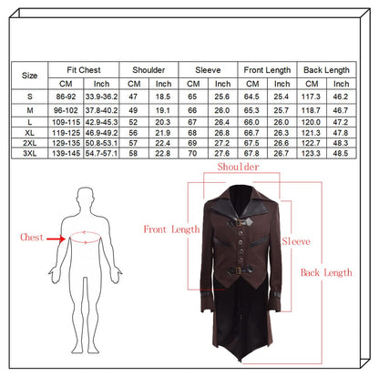 Steampunk Victorian Gothic Tailcoat Jacket Men's Halloween Costume – XL