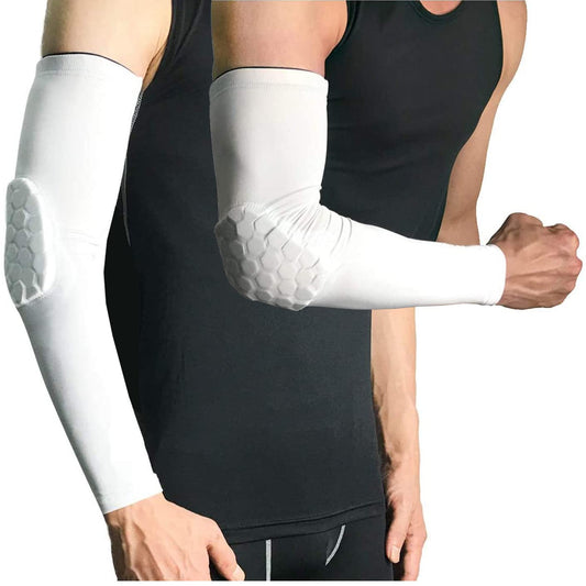 Basketball Elbow Guards Padded Compression Sleeves 2-Pack Protective – White XL