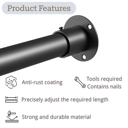 Adjustable Stainless Steel Wardrobe Rod 45–66cm Diameter 25mm – Black