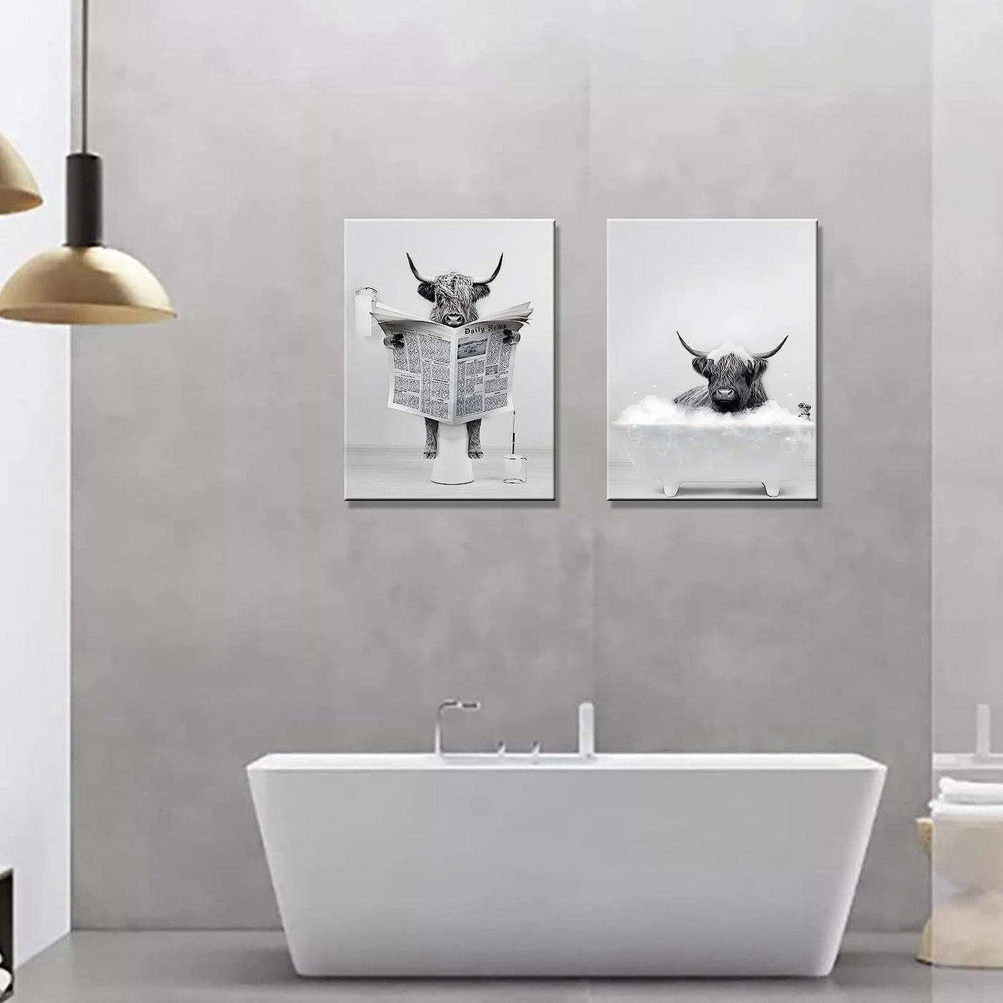 Highland Cattle Wall Poster Set Black & White Animal Print Home Decoration – 40x60cm (set of 2)