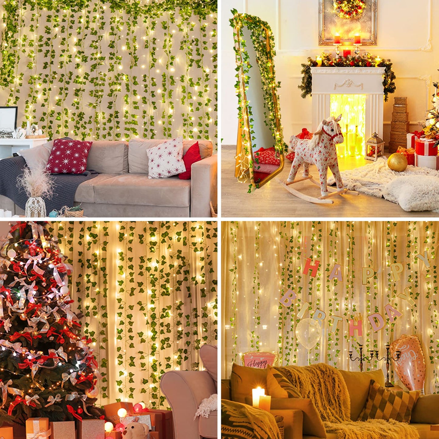 KASZOO 12 pieces artificial ivy garland ivy, artificial hanging ivy with 200 LED light, for wedding party garden apartment