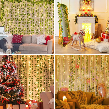 KASZOO 12 pieces artificial ivy garland ivy, artificial hanging ivy with 200 LED light, for wedding party garden apartment