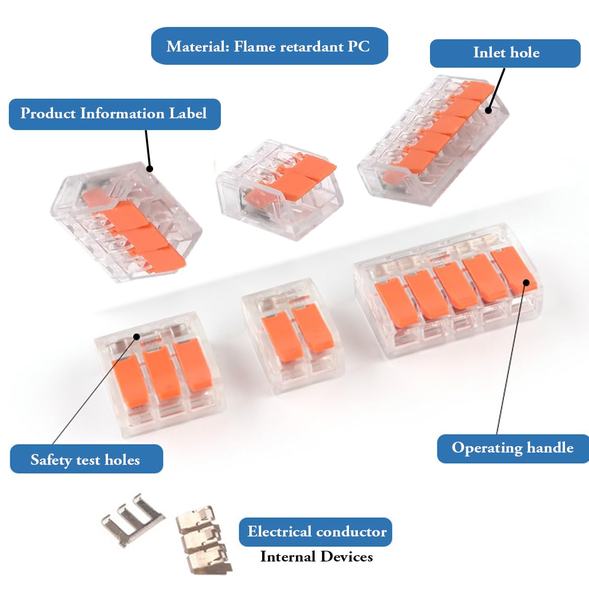 75-piece Lever Wire Connector Set 2-3-5 Conductors – Orange