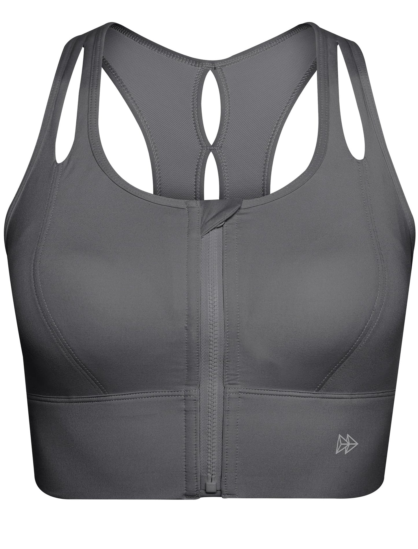 Sports Bra Hollow-Out Racerback Front Closure Strong Support – Grey XXL