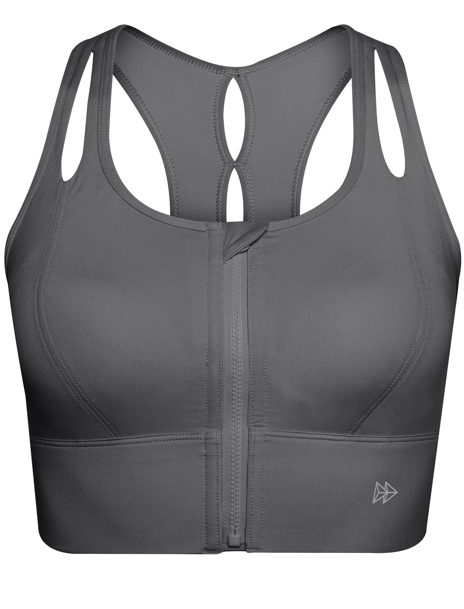 Sports Bra Hollow-Out Racerback Front Closure Strong Support – Grey XXL
