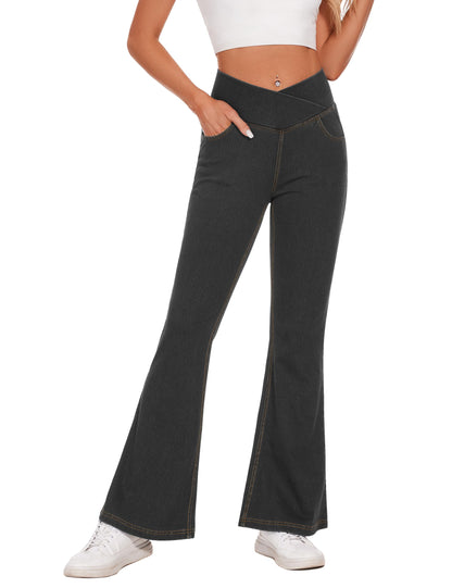 Desol V Cross flared jeans women, high waist jeans women stretch with 4 pockets, flared jeans, bootcut pants women for party,