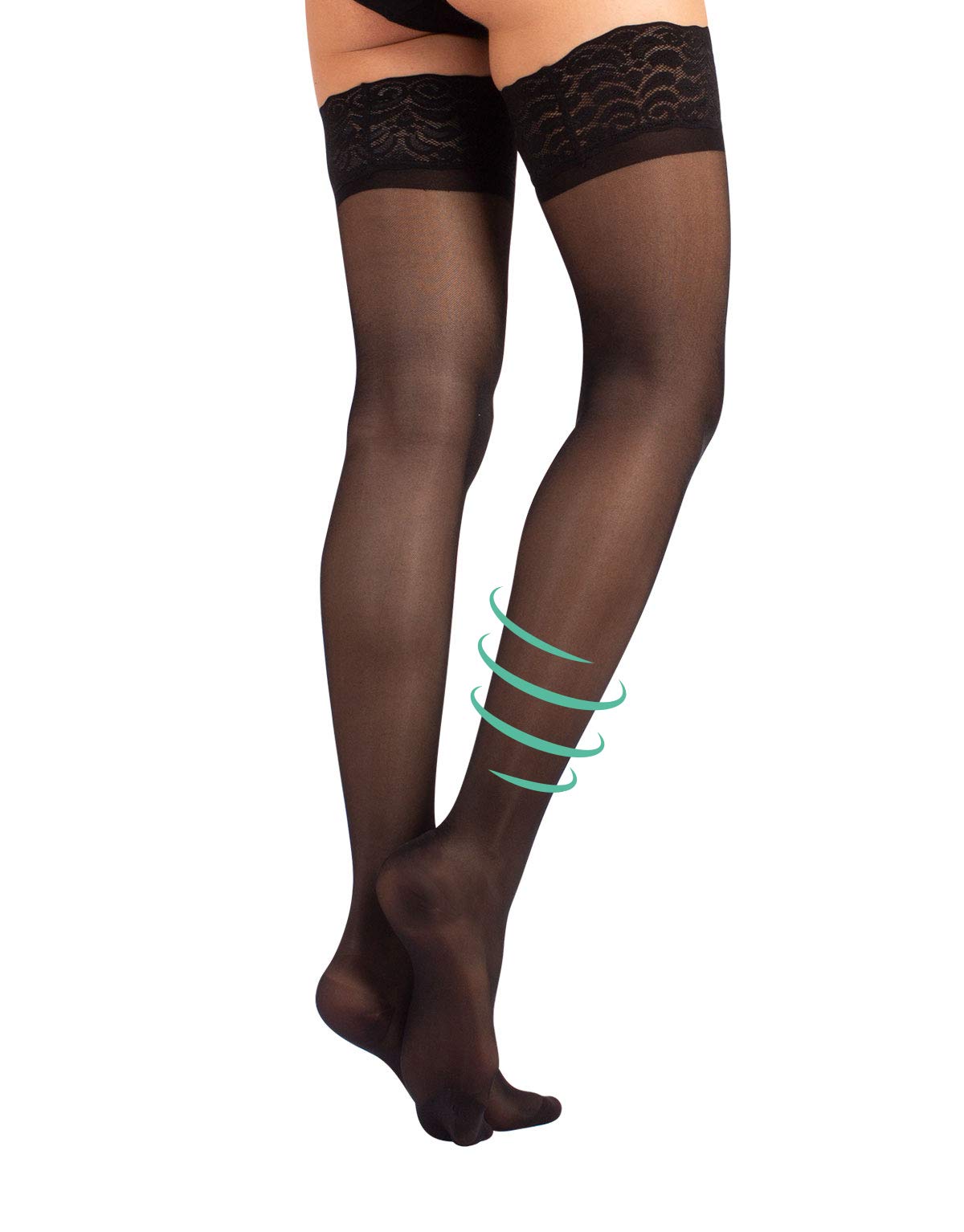 CALZITALY Thigh Highs with Graduated Compression | Support Stockings Medium Compression 10-14 mm/Hg | Black, Skin Color | S,