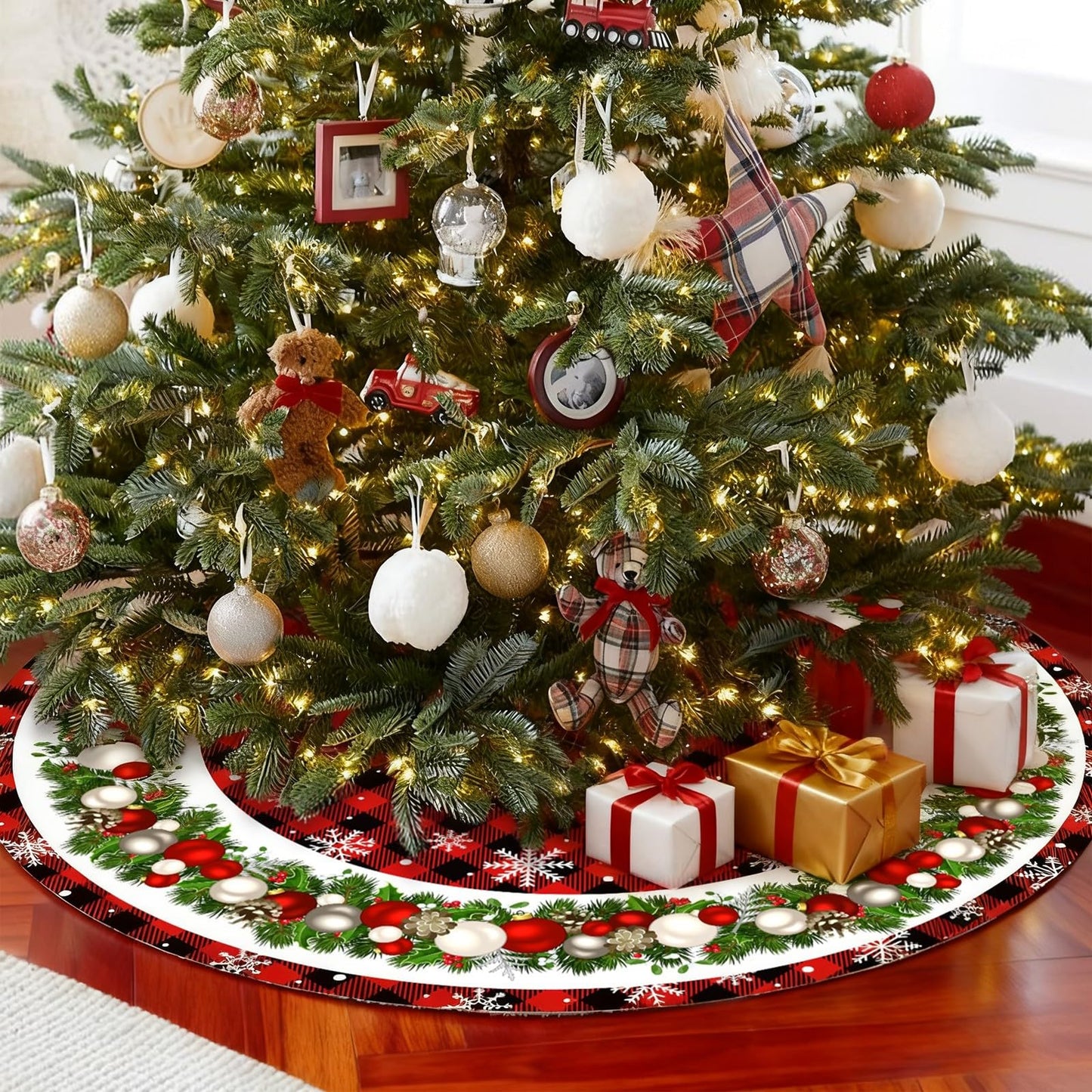 Christmas Tree Skirt 120cm Round Base for Holiday Party Decorations – Bell