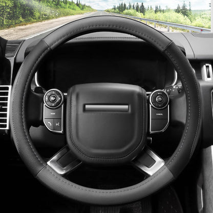COFIT Non-Slip Microfiber Leather Steering Wheel Cover – Grey and Black 35.5-36cm