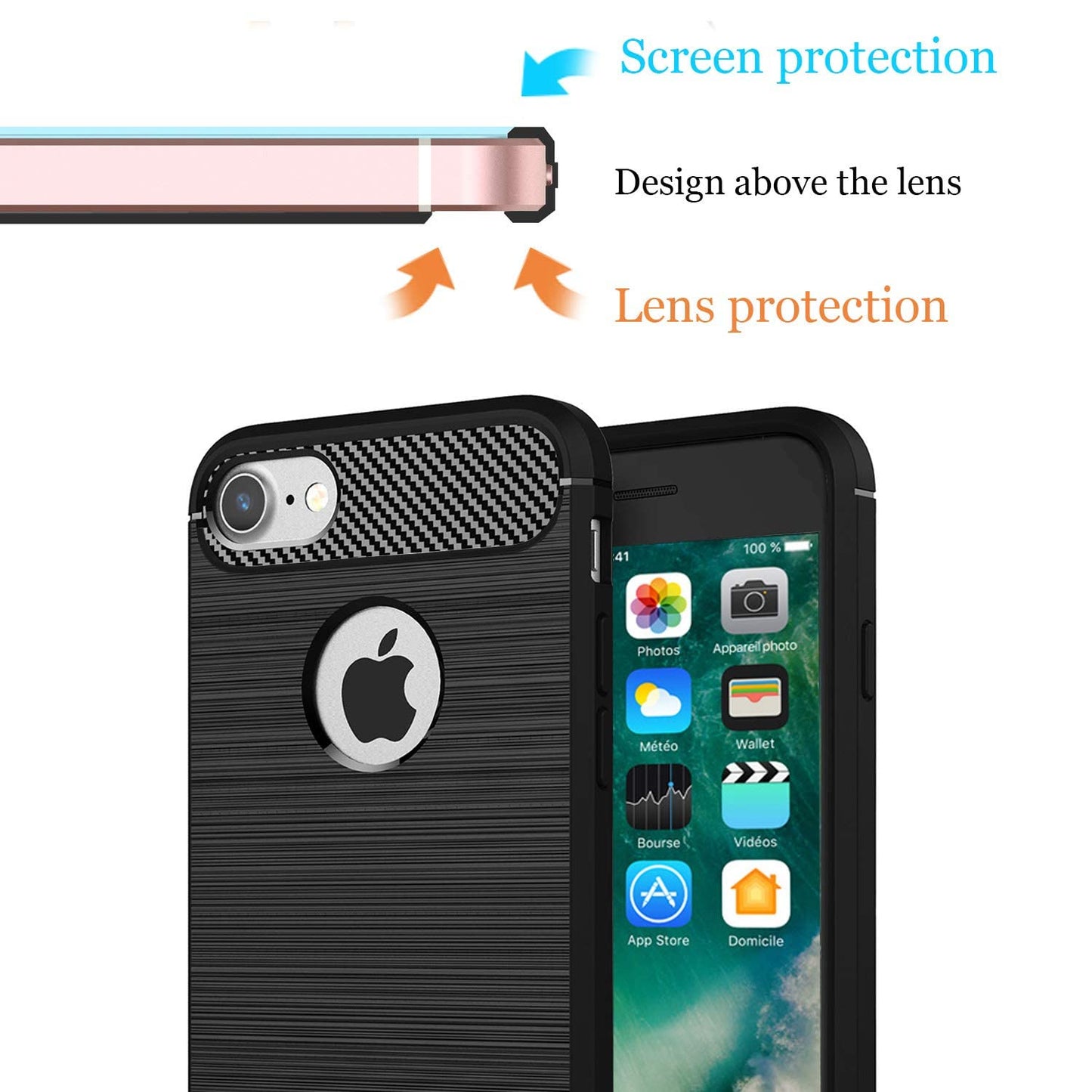 iPhone 7/8 (4.7in) Impact Protection TPU Case Carbon Fibre Effect – Black