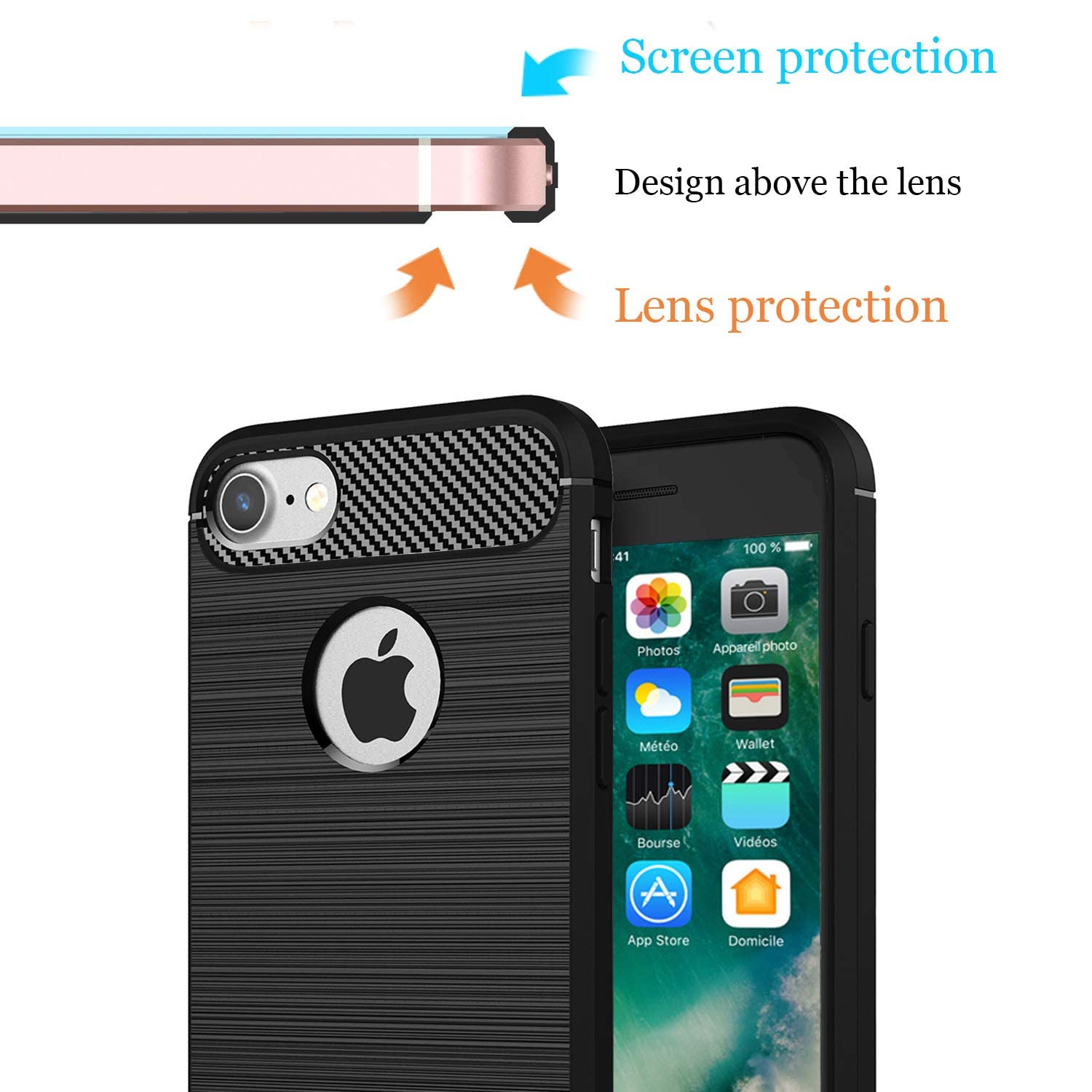 iPhone 7/8 (4.7in) Impact Protection TPU Case Carbon Fibre Effect – Black