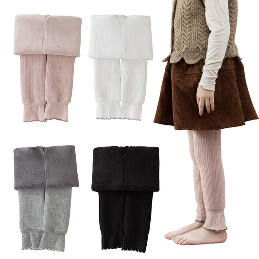 Thermal Tights Cotton-Lined Knitted Warm Leggings for Girls