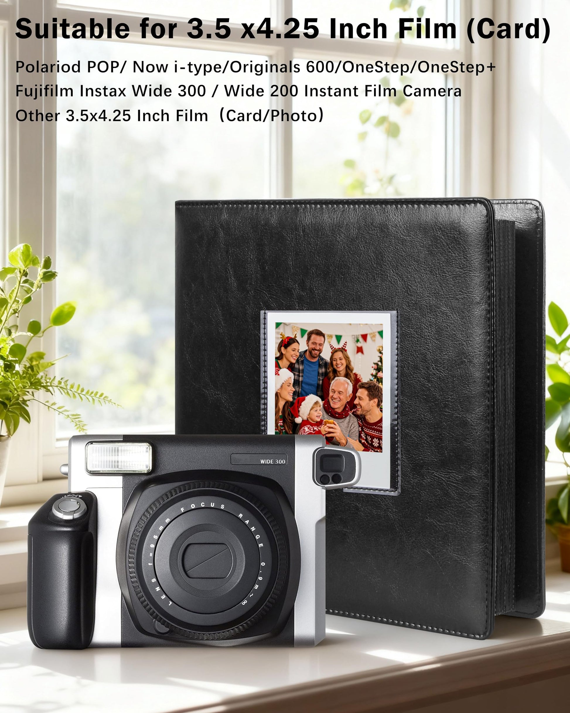 Photo Album 256-Pocket Compatible Polaroid/i-Type/600/SX-70 Vegan Leather Hardcover with Window – Black