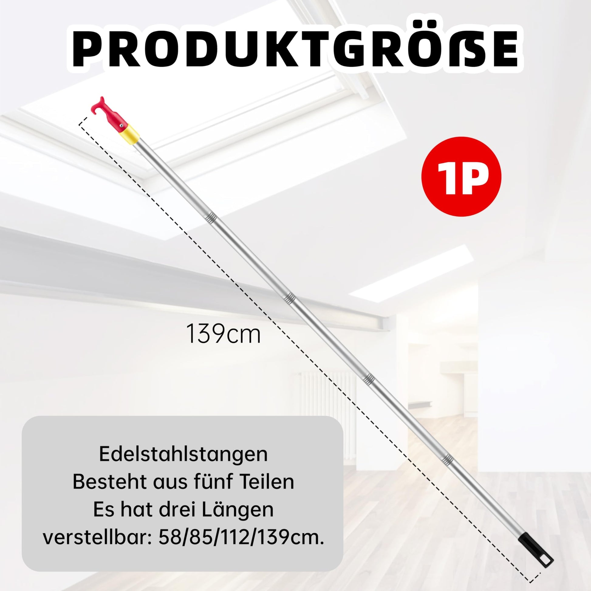 Attic Hatch Pull Rod 5-Piece Hook for Loft Stairs – 139 cm