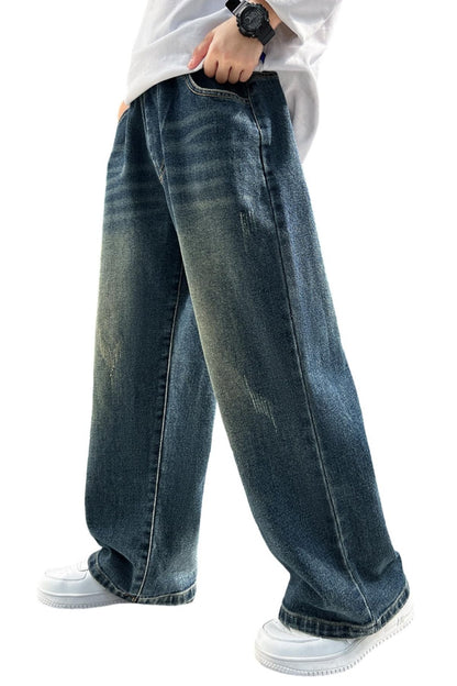 Boys Baggy Cargo Jeans Elastic Waist Multi-Pocket Denim – Blue 160 (11-12Y)