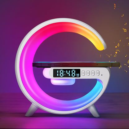 Smart LED Bedside Lamp Wireless Charger Bluetooth Speaker Dimmable - One Size