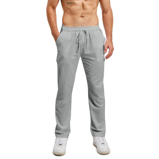 Men's Linen Drawstring Trousers Casual Loose Lightweight